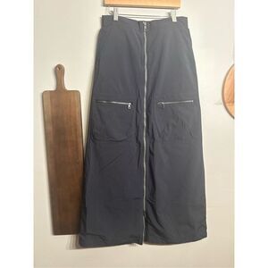 Nike Black Sportswear Tech Pack Woven Nylon Front Zip A-Line Maxi Skirt Small